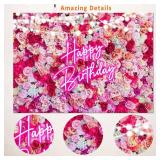 Ayayiya Pink Flower Birthday Backdrop Women Floral Bday Decorations,Neon Pink Happy Birthday Backdrops Banner Red Rose Flowers Photography Background Girls Bday Party Decor Photo Booth Props 8x6ft