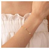 Bheop Bracelets for Women 14K Real Gold Plated Bracelet Small Clover Flower Charm Pendant Stackable Link Chain Hypoallergenic Body Jewelry Cute Trendy Gifts