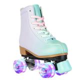 MEIGLQEA Green Purple Roller Skates for Girls - Gradient PU Leather Wheels, Flash, Indoor Outdoor for Youth Beginner Girls Ages 8-12 (34-Youth 3)