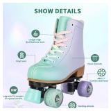 MEIGLQEA Green Purple Roller Skates for Girls - Gradient PU Leather Wheels, Flash, Indoor Outdoor for Youth Beginner Girls Ages 8-12 (34-Youth 3)