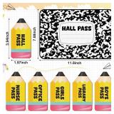 Fullhawl 7 Pcs Hall Passes for Classroom Include 1 Hall Passes Chalkboard with 6 Pack of Pencil Shape Hall Passes Bathroom Passes for Classrooms Elementary School Teacher Gift