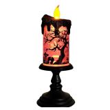 Eldnacele Halloween Snow Globe Candles Lighted Lamp, Battery Operated Spinning Water Glittering Tornado Flameless Candles Table Centerpiece for Halloween Decoration Indoor(Ghost) - Retail: $16