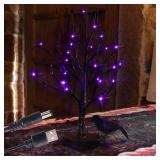WATERGLIDE Halloween Lighted Tabletop Tree, 18IN Artificial Black Spooky Tree with 24LED Purple Lights, Table Centerpiece Battery or USB Operated with Timer, Indoor Halloween Home Desk Bedroom Decor -