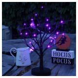 WATERGLIDE Halloween Lighted Tabletop Tree, 18IN Artificial Black Spooky Tree with 24LED Purple Lights, Table Centerpiece Battery or USB Operated with Timer, Indoor Halloween Home Desk Bedroom Decor -