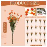 20 Bundles Artificial Fall Flowers for Outdoors Fall Decorations-UV Resistant Fake Mums Faux Plants Plastic Flowers Greenery Home Porch Gardens Fireplace Patio Autumn Thanksgiving Decor(Orange Red) - 