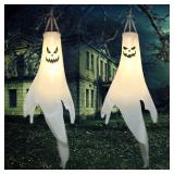 Halloween Ghost Decorations Outdoor: with Timer, 2 Pcs Spooky Hanging Ghost for Tree Porch Garden Yard, Waterproof LED Ghost Halloween Decor - Retail: $18
