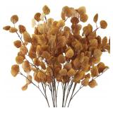 Sggvecsy 6 Pcs Fall Eucalyptus Leaves Artificial Eucalyptus Stems Long Silver Dollar Leaves Autumn Leaf Branches Fake Silk Eucalyptus for Christmas Home Autumn Thanksgiving Decor(Dark Yellow) - Retail