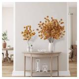 Sggvecsy 6 Pcs Fall Eucalyptus Leaves Artificial Eucalyptus Stems Long Silver Dollar Leaves Autumn Leaf Branches Fake Silk Eucalyptus for Christmas Home Autumn Thanksgiving Decor(Dark Yellow) - Retail