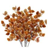 Sggvecsy 6 Pcs Fall Eucalyptus Leaves Artificial Eucalyptus Stems Long Silver Dollar Leaves Autumn Leaf Branches Fake Silk Eucalyptus for Indoor Home Autumn Thanksgiving Decor (Mixed Fall Color) - Ret