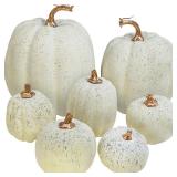Winlyn 7 Pcs Assorted Sizes Harvest Cream Artificial Pumpkins Faux Cream Pumpkins Foam Decorative Pumpkins for Fall Farmhouse Autumn Wedding Halloween Thanksgiving Rustic Harvest Table Centerpiece - R