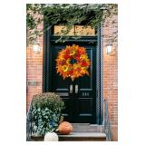 DOTKV Fall Wreaths for Front Door 18 inch Wreaths Maple Leaf Wreaths Sun Flower Wreaths for Front Door Wreaths Outside Autumn Wreaths for Halloween Thanksgiving Decor - Retail: $22