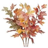 Oairse Artificial Maple Leaves Branches 3 Pcs Mixed Corlor Fall Leaves Stems Fake Bushes Glitter Maple Leaf Stems for Table Centerpieces Thanksgiving Festival Autumn Home Decor - Retail: $17