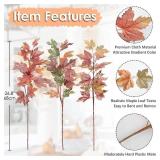 Oairse Artificial Maple Leaves Branches 3 Pcs Mixed Corlor Fall Leaves Stems Fake Bushes Glitter Maple Leaf Stems for Table Centerpieces Thanksgiving Festival Autumn Home Decor - Retail: $17
