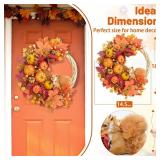 Fall Wreath Decor, Fall Wreaths for Front Door with Lifelike Squirrel, Pumpkins Berries & Maple Leaves, 18\" Autumn Fall Door Wreath Fall Wreaths for Front Door Outside Thanksgiving Home Decor - Retai