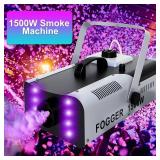 1500W Fog Machine Smoke Machine with 8 RGB LED Lights, Remote Control, Dense Fog Output, for Halloween, Christmas, Parties, DJ Shows, Stage Effects - Retail: $110