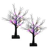 Dazzle Bright 2 Pack 20 Inch Orange & Purple Lighted Halloween Birches Tree Decor, 24 LED Battery Operated Halloween Decorations Artificial Black Spooky Tree with Timer for Indoor Home Party - Retail: