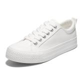 HEEZ Womens Platform Fashion Canvas Sneakers Low Top Lace Up Tennis Shoes Breathable Lightweight Non Slip Shoes Casual Running Walking Shoes White, 8