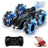 RC Gesture Sensing Stunt Car,2.4GHz 4WD Remote Control Car with Cool Light,Double Sided Rotating Off Road Vehicle 360Â° Flips Cars for 6-12 Year Old Boys Girls Birthday Presents(Blue)