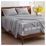 Bedsure Deep Pocket Queen Sheets Set - Fits Mattresses Up to 21 Inches Thick - 4 Piece GentleSoft Bed Sheets, Moisture Wicking, Soft & Cooling Bedsheet & Pillowcases, Easy & Secure Fit, Light Grey