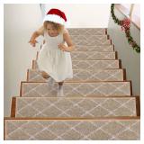 BEQHAUSE Stair Treads 15 Pack Non Slip Stair Runner 28inX9in Machine Washable Stair Mats 100% Polyester Soft Stair Carpet Treads for Wooden Steps - Retail: $80