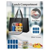 MATEIN Laptop Tote Bag with Insulated Lunch Compartment, 15.6 Inch PU Leather Briefcase with Leakproof Lunch Box Pocket for Women, Convertible Lightweight Computer Work Bag Handbag for Office, Black