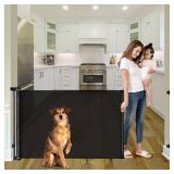 56 Inch Retractable Baby Gates for Doorways Retractable Dog Gate Outdoor Gates for Decks Indoor Long Baby Gate Retractable Pet Gate, Child Gate for Stairs, Porches, Black