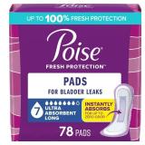 Poise Incontinence & Postpartum Pads for Bladder Leaks, 7 Drop Ultra Absorbency, Long Length, 78 Count, Packaging May Vary