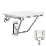 Folding Shower Seat and Bench Wall Mounted, Shower Chair Foldable, Shower Stool Collapsible for Inside Shower Bathroom Bathtub Small Space, 350lb Capacity, Plastic Wood