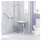 Folding Shower Seat and Bench Wall Mounted, Shower Chair Foldable, Shower Stool Collapsible for Inside Shower Bathroom Bathtub Small Space, 350lb Capacity, Plastic Wood