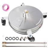 16 Pressure Washer Surface Cleaner, Stainless Steel Surface Cleaner with 4 Wheels for Concrete, Patio, Sidewalk, Deck, Pathway 1/4" Quick Connector, 2 Extension Wand, 4000 PSI - Retail: $68"