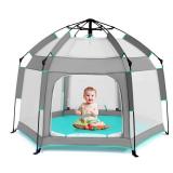 Bend River Baby Playpen with Canopy, Portable Baby Beach Tent, Toddler Play Yard Indoor and Outdoor, Foldable Mosquito Net for Infant - Grey