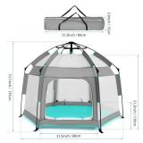 Bend River Baby Playpen with Canopy, Portable Baby Beach Tent, Toddler Play Yard Indoor and Outdoor, Foldable Mosquito Net for Infant - Grey