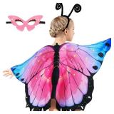 iROLEWIN Toddler Kids-Butterfly-Wings-Costume for Girls-Dress-up Mask Headband, Butterfly Dress Up Wings Halloween Party Favors (Pink)