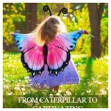 iROLEWIN Toddler Kids-Butterfly-Wings-Costume for Girls-Dress-up Mask Headband, Butterfly Dress Up Wings Halloween Party Favors (Pink)