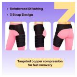 Copper Compression Hip & Sciatic Nerve Brace - Right Leg One Size Black Copper-Infused Neoprene - Adjustable Three-Strap SI Belt Design - For Sciatica, Bursitis & Hip Flexor Strains