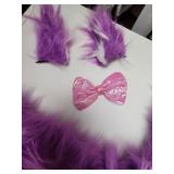 Purple and White Cat Tail and Ears with Pink Bow