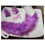 Purple and White Cat Tail and Ears with Pink Bow
