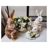 Spring Bunny Figurines Collection with Flowers