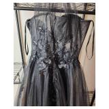 Black Glitter Tulle Evening Gown with Floral Appliques. Size 3