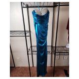 Metallic Turquoise Evening Gown with Crystal Bodice Size 3