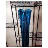 Metallic Turquoise Evening Gown with Crystal Bodice Size 3