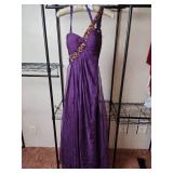 Elegant Purple Evening Gown with Bronze Crystal Embellishments Size 0