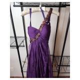 Elegant Purple Evening Gown with Bronze Crystal Embellishments Size 0