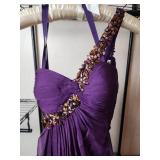Elegant Purple Evening Gown with Bronze Crystal Embellishments Size 0