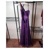 Elegant Purple Evening Gown with Bronze Crystal Embellishments Size 0
