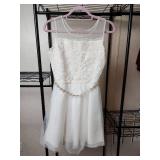 Elegant White Lace Wedding Dress with Crystal Belt Size 16