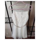 Elegant White Lace Wedding Dress with Crystal Belt Size 16