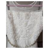 Elegant White Lace Wedding Dress with Crystal Belt Size 16