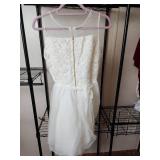 Elegant White Lace Wedding Dress with Crystal Belt Size 16