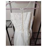 Elegant White Lace Wedding Dress with Crystal Belt Size 16
